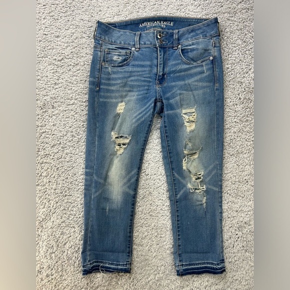 American Eagle Jeans Womens 8 Artist Crop Super Stretch Distressed Holes Regular - Picture 1 of 5